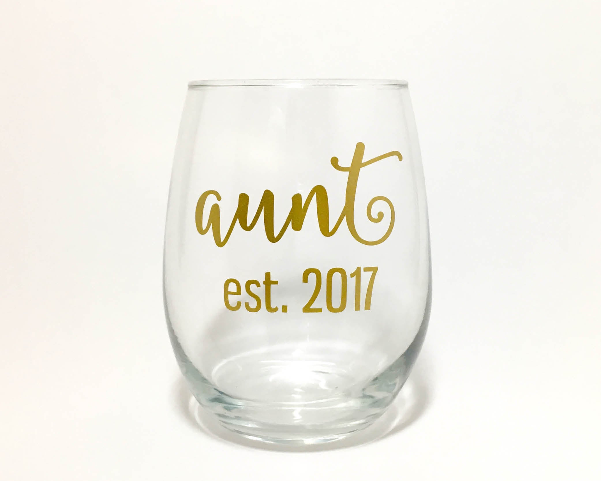 custom aunt est year stemless wine glass