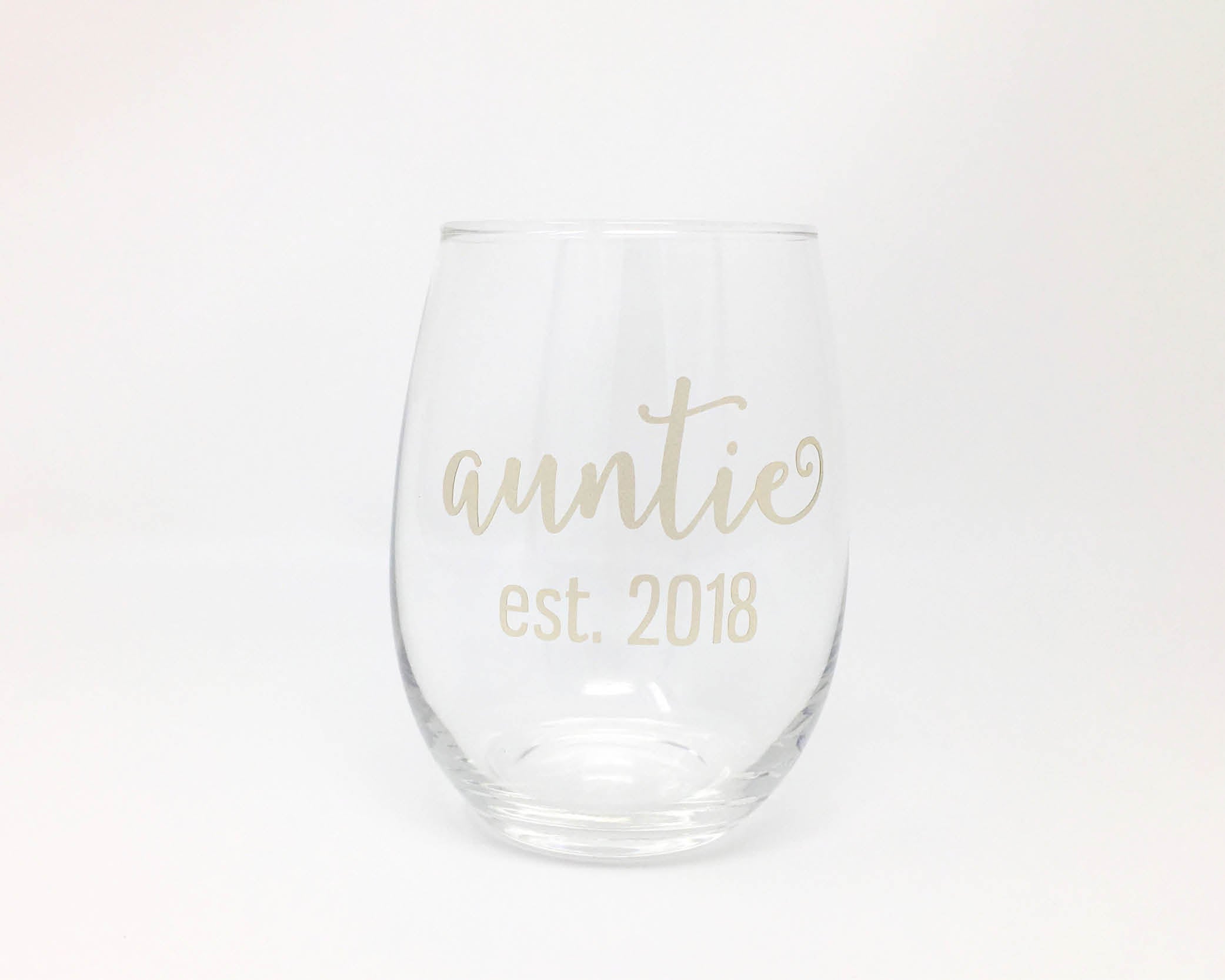 auntie year stemless wine glass