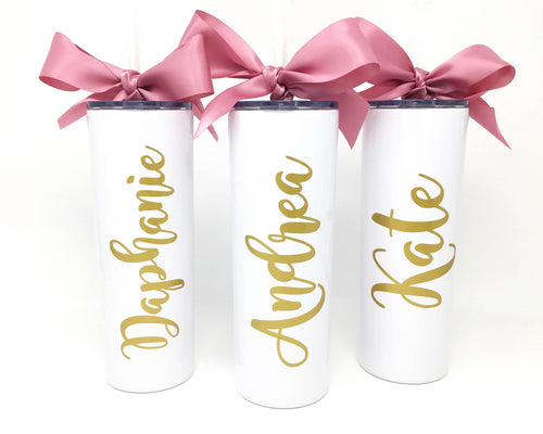 bridal party name white gold stainless steel cups