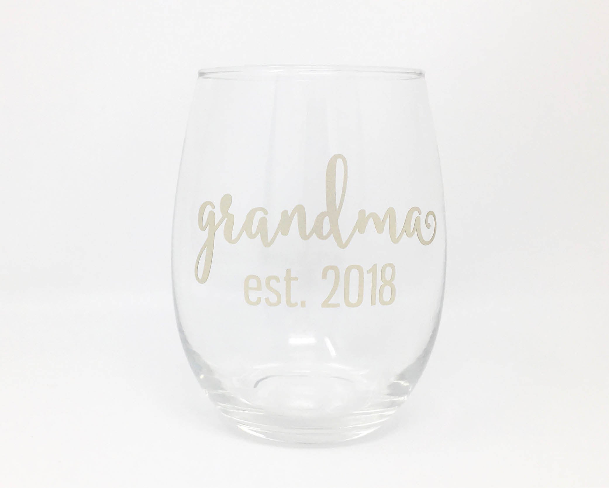 custom grandma year stemless wine glass gift