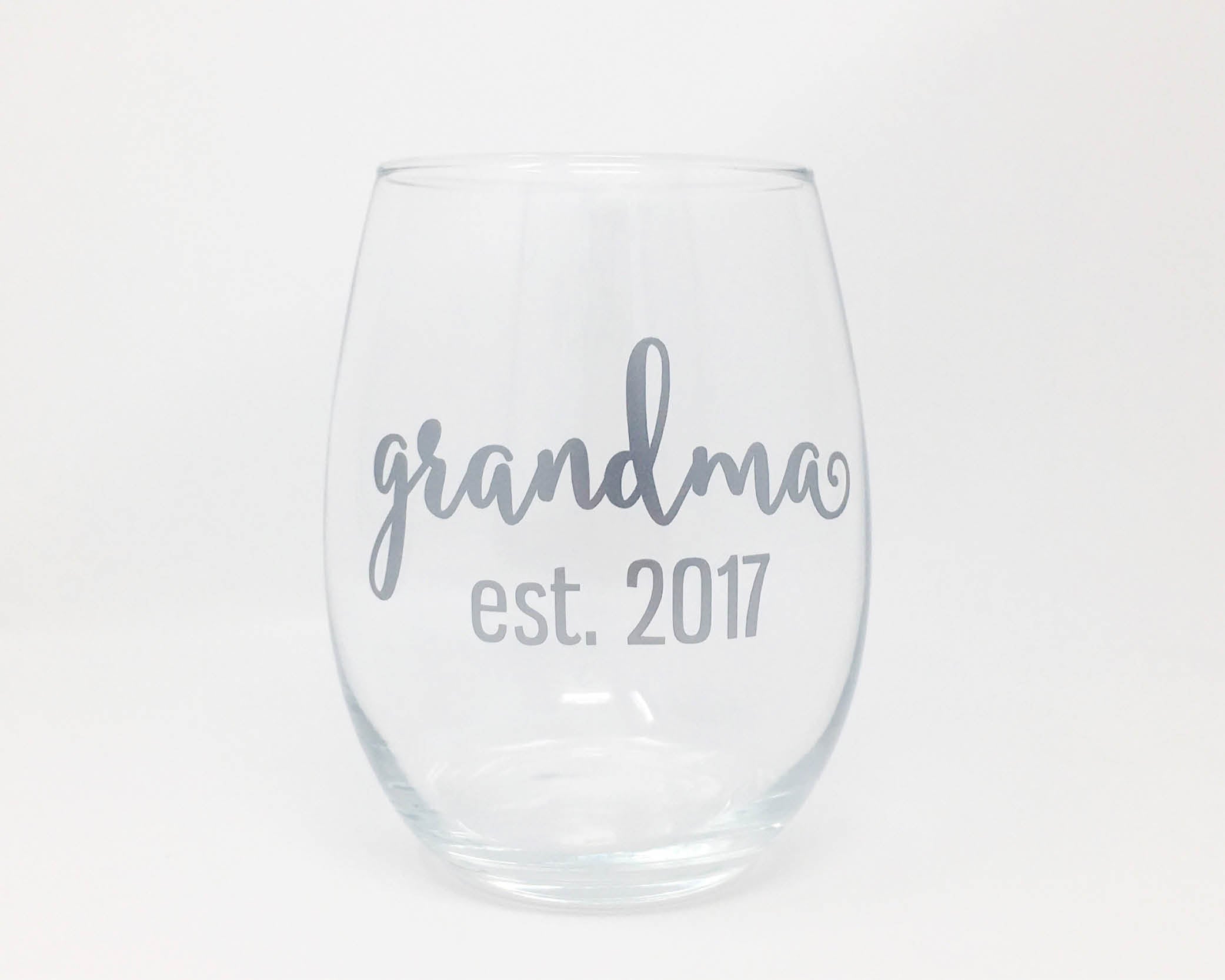 grandma established year stemless wine glass