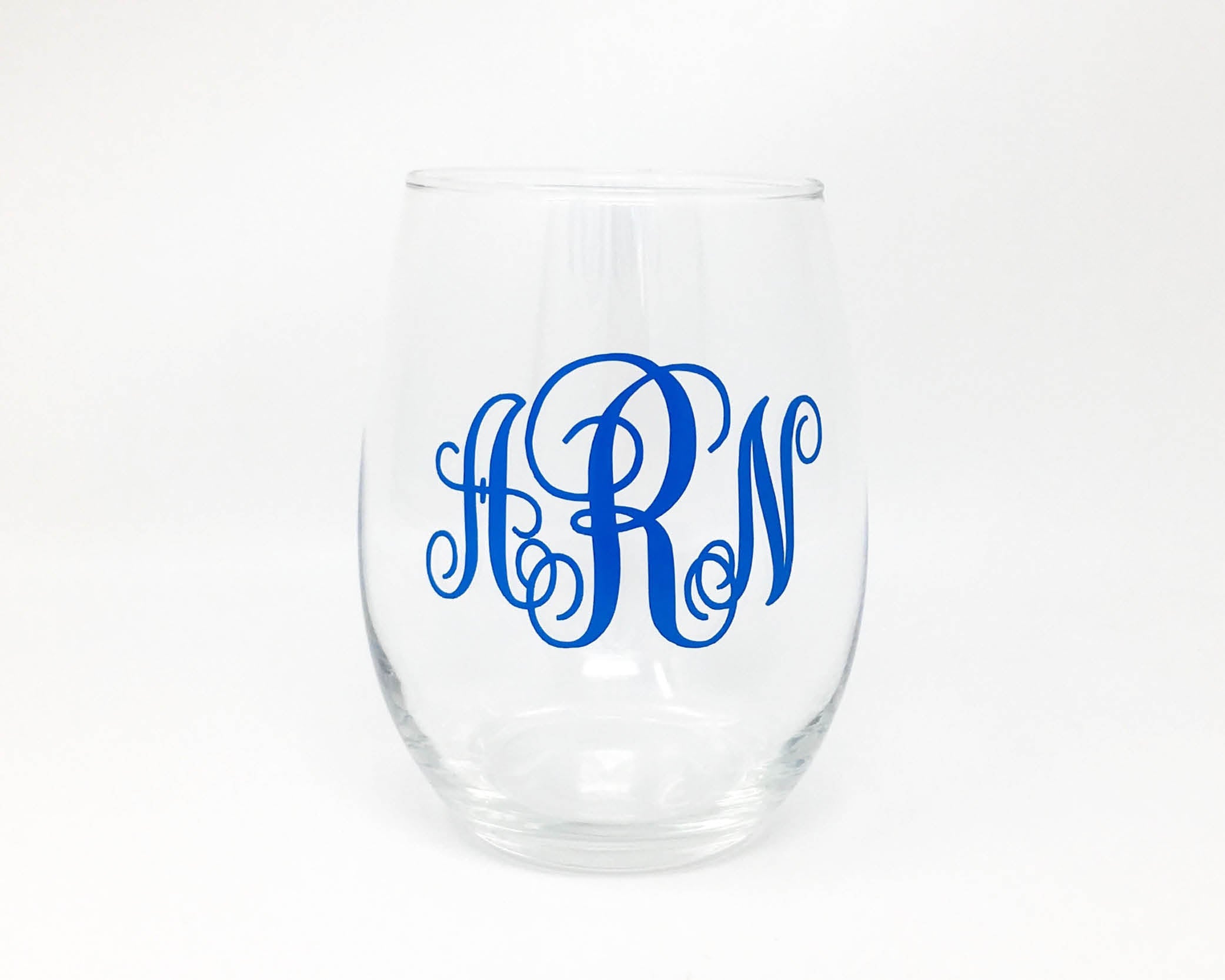 custom monogrammed stemless wine glass gift