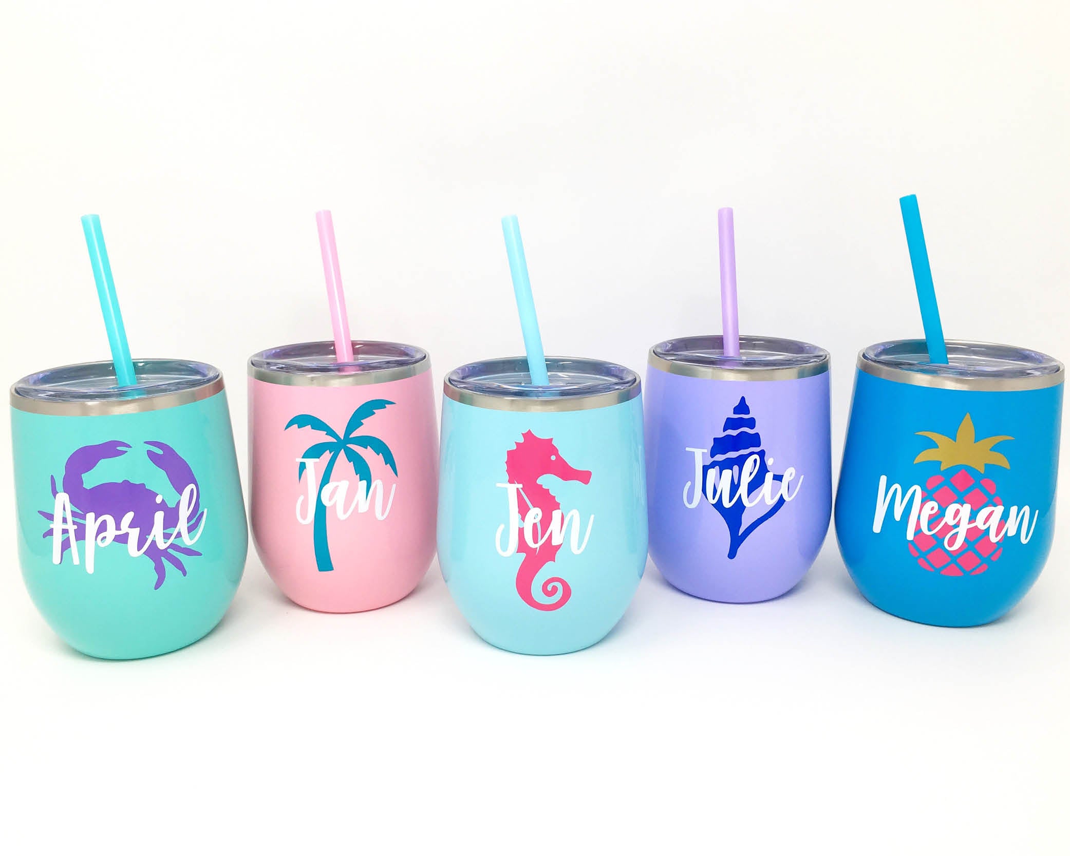 custom beachy stainless steel personalized wine cups