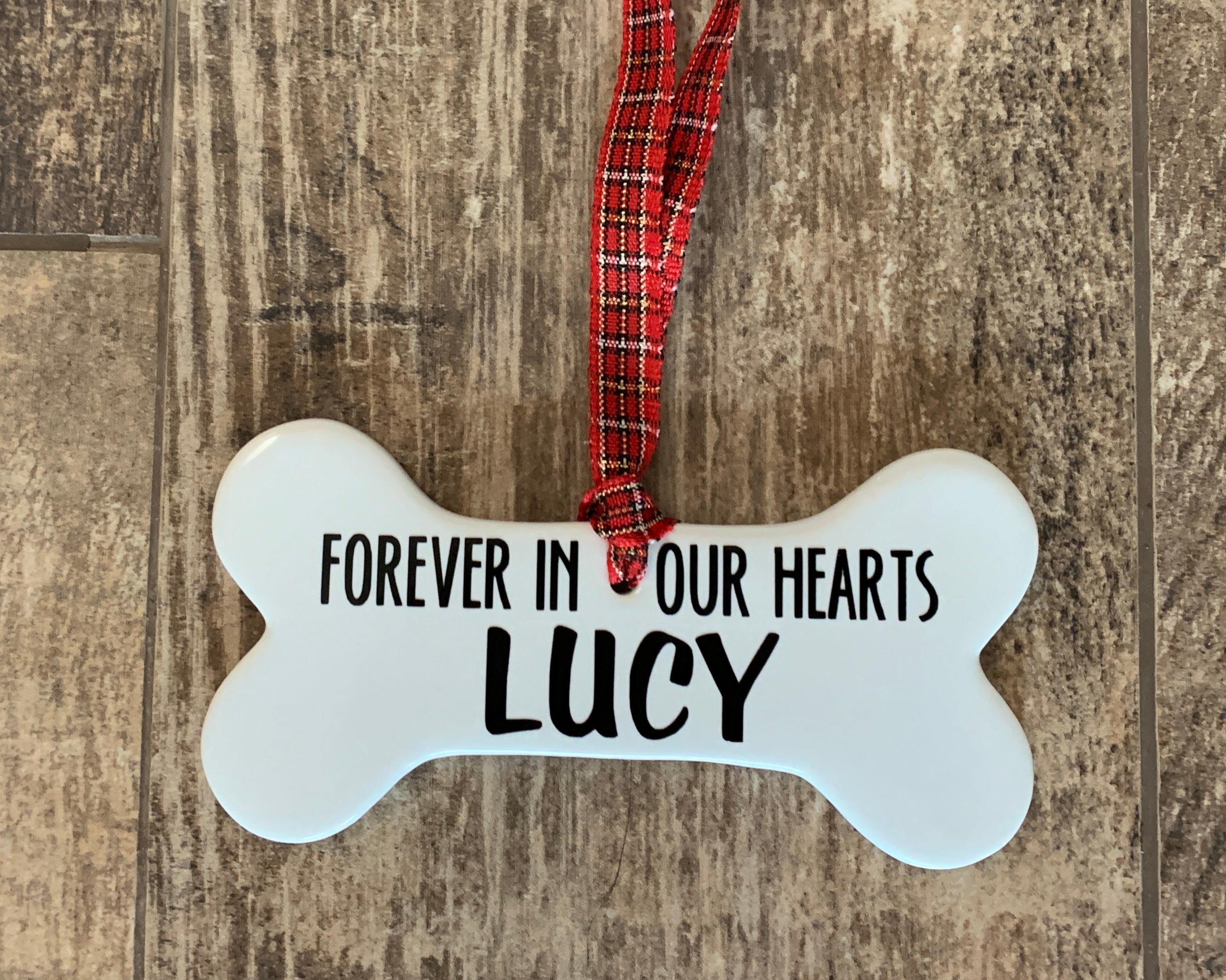Personalized Forever in our Hearts Dog Bone Christmas Ornament