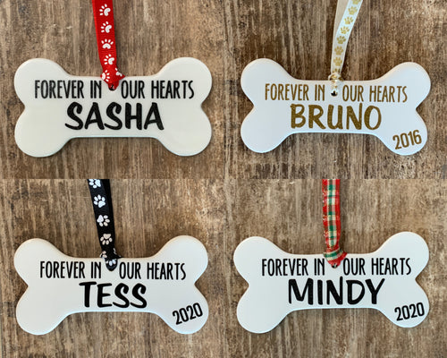 Personalized Forever in our Hearts Dog Bone Christmas Ornament