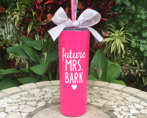 personalized future mrs tumbler hot pink powder coated