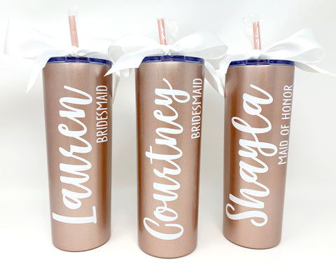 Personalized Bridal Party Wedding Slim Can Cooler Stainless Steel 12oz
