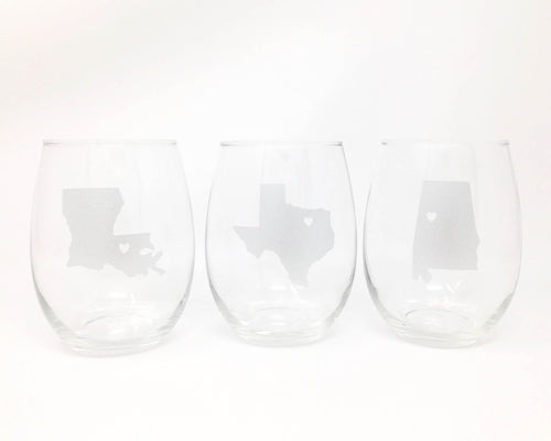 custom state stemless wine glass