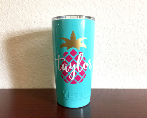 personalized pineapple yeti vinyl decal 20oz 30oz rambler