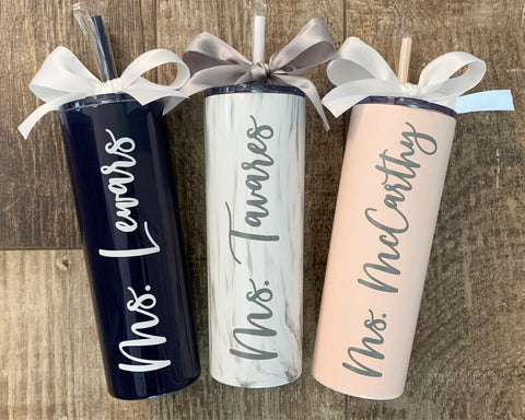 Personalized Bridal Party Wedding Skinny Stainless Steel Cup