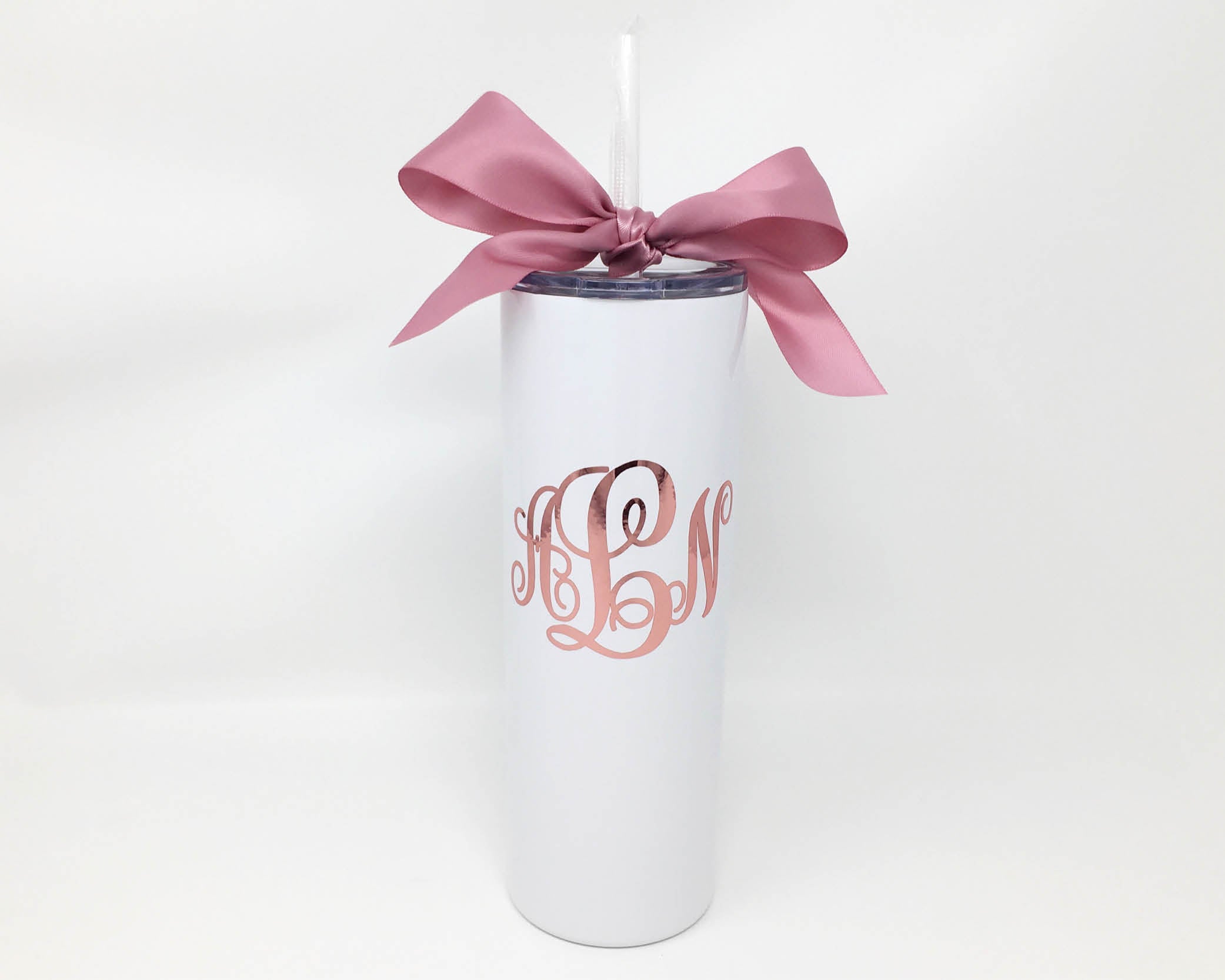 white rose gold monogrammed stainless steel cup